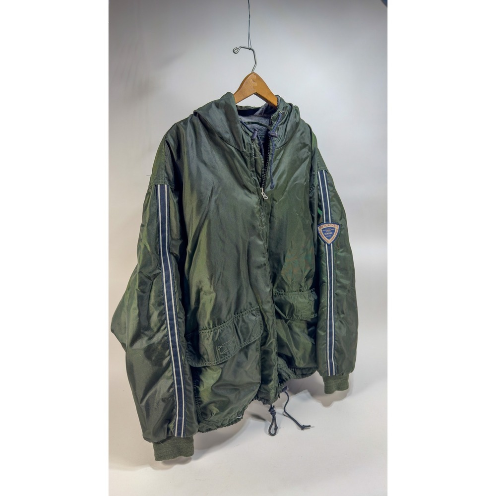 Abercrombie & Fitch Fleece Lined Nylon Jacket Olive Green Striped XL Korea